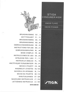 Bruksanvisning Stiga Snow Power Snøfreser