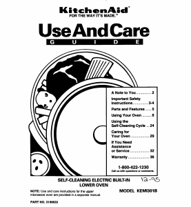 Manual KitchenAid KEMI301BWH0 Oven
