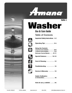Manual de uso Amana NAV8805EWW Lavadora