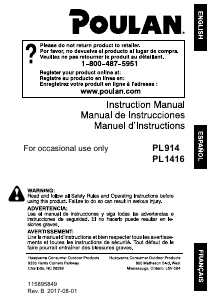 Manual de uso Poulan PL1416 Sierra de cadena