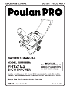 Mode d’emploi Poulan PR121ES Souffleuse à neige