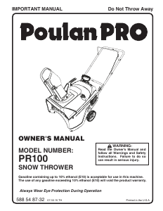 Manual Poulan PR100 Snow Blower