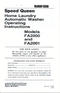 Handleiding Speed Queen FA2001 Wasmachine