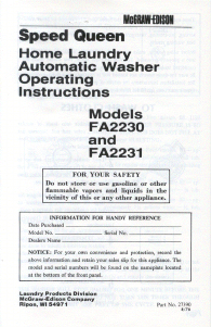 Manual Speed Queen FA2230 Washing Machine