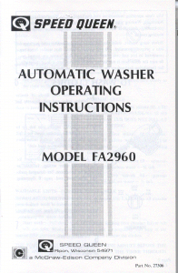 Manual Speed Queen FA2960 Washing Machine