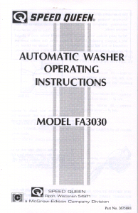 Manual Speed Queen FA3030 Washing Machine