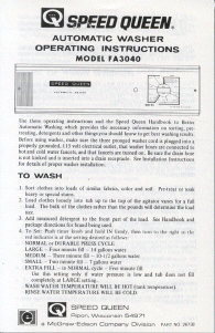 Handleiding Speed Queen FA3040 Wasmachine