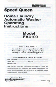 Manual Speed Queen FA4100 Washing Machine