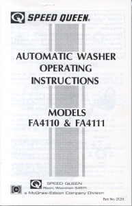 Manual Speed Queen FA4111 Washing Machine