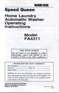 Manual Speed Queen FA4311 Washing Machine