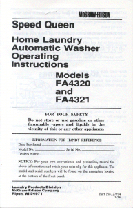 Manual Speed Queen FA4321 Washing Machine