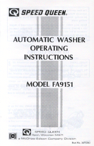 Handleiding Speed Queen FA9151 Wasmachine
