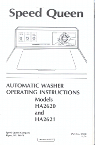 Manual Speed Queen HA2620 Washing Machine