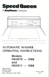 Manual Speed Queen HA4010W Washing Machine