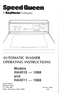 Manual Speed Queen HA4011W Washing Machine