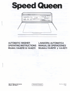 Manual Speed Queen HA4210 Washing Machine