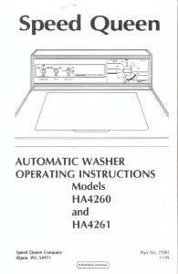 Manual Speed Queen HA4260 Washing Machine