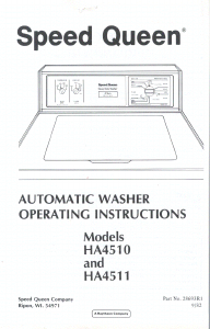 Manual Speed Queen HA4510 Washing Machine