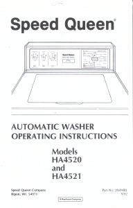 Manual Speed Queen HA4520 Washing Machine