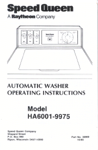 Manual Speed Queen HA6001W Washing Machine