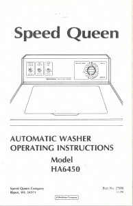 Manual Speed Queen HA6450 Washing Machine