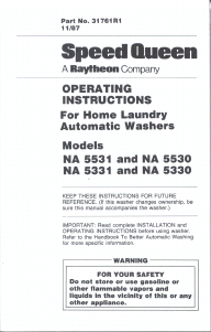 Manual Speed Queen NA5330W Washing Machine