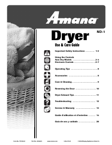 Mode d’emploi Amana NDE2335AYW Sèche-linge