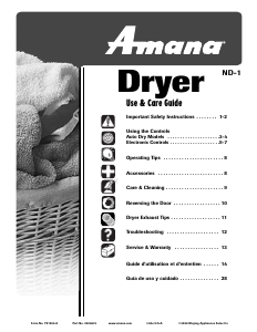 Manual Amana NDG5805AWW Dryer