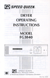 Manual Speed Queen FG3840 Dryer