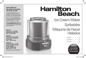 Manual de uso Hamilton Beach 68880 Máquina de helados