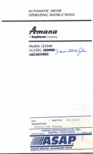 Manual Amana LE2500 Dryer