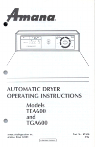 Manual Amana TGA600 Dryer