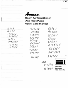 Manual Amana B12C3EV Air Conditioner