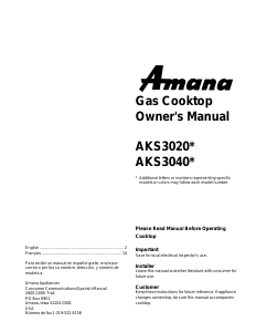 Mode d’emploi Amana AKS3020W Table de cuisson