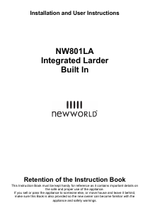 Handleiding New World NW801LA Koelkast