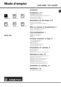 Manual de uso Ariston AVTF129 Lavadora