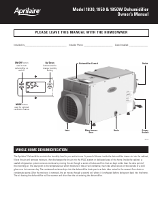 Manual Aprilaire 1850 Dehumidifier