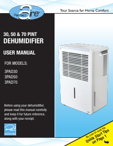 Manual Perfect Aire 3PAD30 Dehumidifier