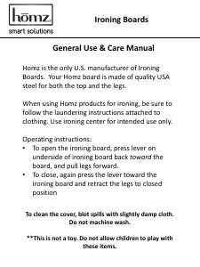 Manual Homz Anywhere Ironing Board