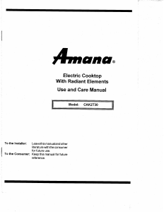 Manual Amana CAK2T30W Hob