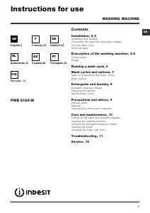 Manual de uso Indesit PWE 8168 W Lavadora