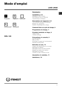 Mode d’emploi Indesit SIXL 126 Lave-linge