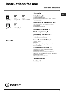 Mode d’emploi Indesit SIXL 146 Lave-linge