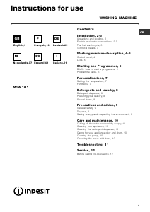 Manuale Indesit WIA 101 Lavatrice