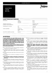 Manuale Zoppas LUXUS 900 SEL Lavatrice