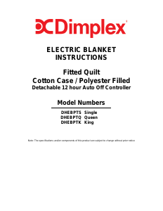 Handleiding Dimplex DHEBPTQ Elektrische deken