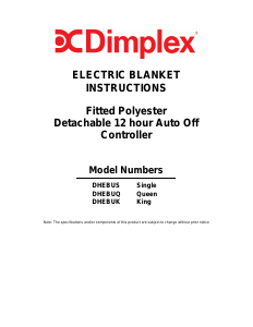 Handleiding Dimplex DHEBUK Elektrische deken