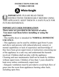 Manual White Knight C372WV Dryer
