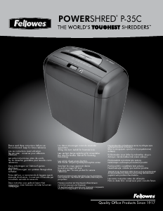 Manual Fellowes P-35C Powershred Paper Shredder