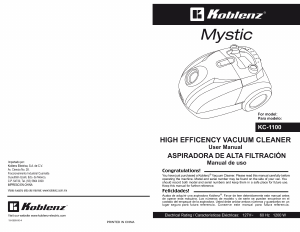 Manual de uso Koblenz KC-1100 Aspirador